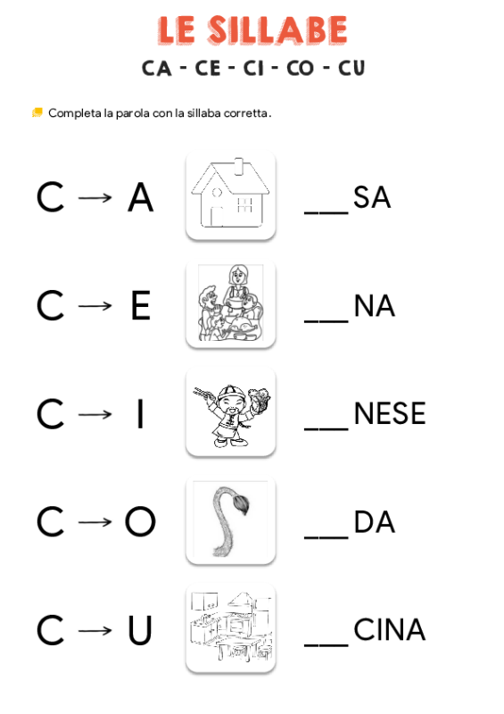 LE SILLABE CACECICOCU Schede Didattiche