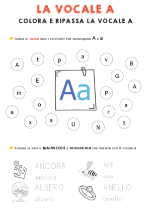 Colora il cerchietto con la vocale A