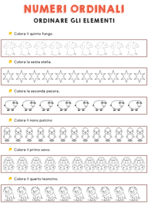 Numeri ordinali – Individua e colora – disegni misti  2