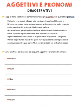 Agg. e Pron. Dimostrativi – Storia + Frasi