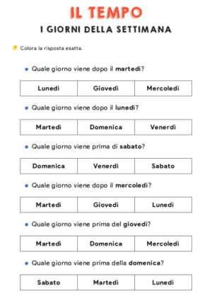 Il Tempo – I giorni della settimana – colora il riquadro