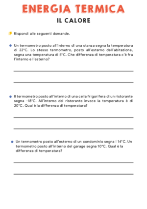 L’energia termica – il calore – rispondi alle domande
